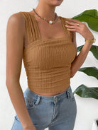 Textured Square Neck Wide Strap Tank - Charming Charlie