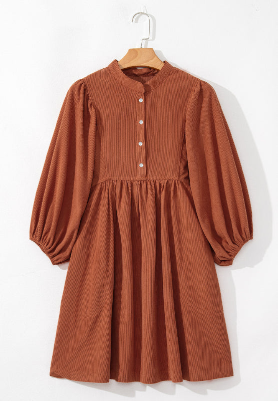 Corduroy Quarter Snap Three-Quarter Sleeve Dress - Charming Charlie