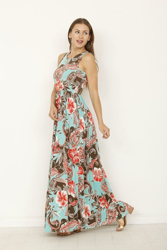 Floral Maxi Dress with Hidden Pocket Pink / M