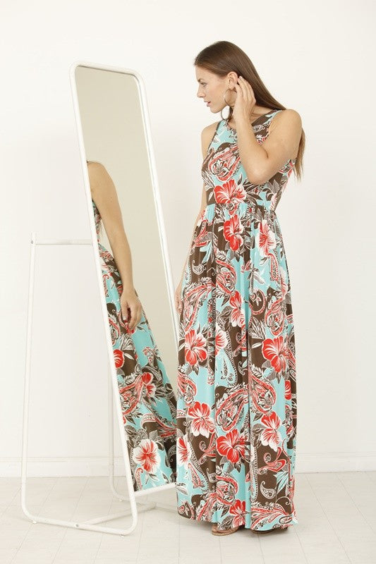 Floral Maxi Dress with Hidden Pocket Pink / M Floral Maxi Dress with Hidden Pocket Pink / M