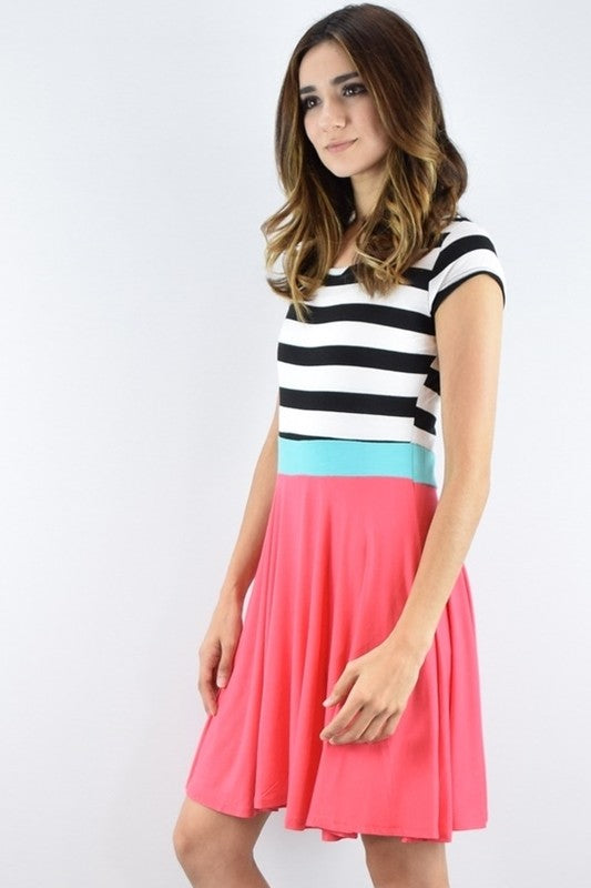 Stripe mini swing dress coral / L Stripe mini swing dress coral / L