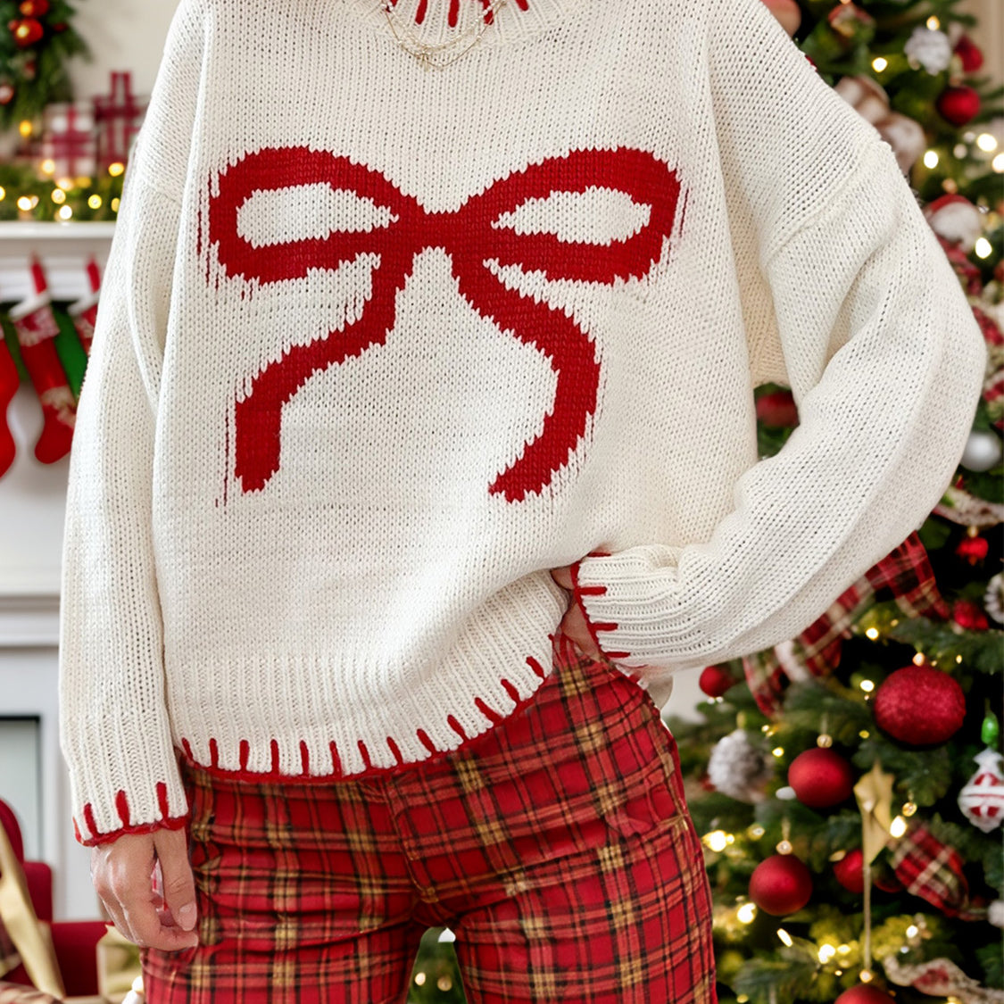 Bow Round Neck Long Sleeve Sweater – Charming Charlie