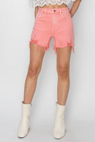 RISEN High Rise Distressed Denim Shorts - Charming Charlie