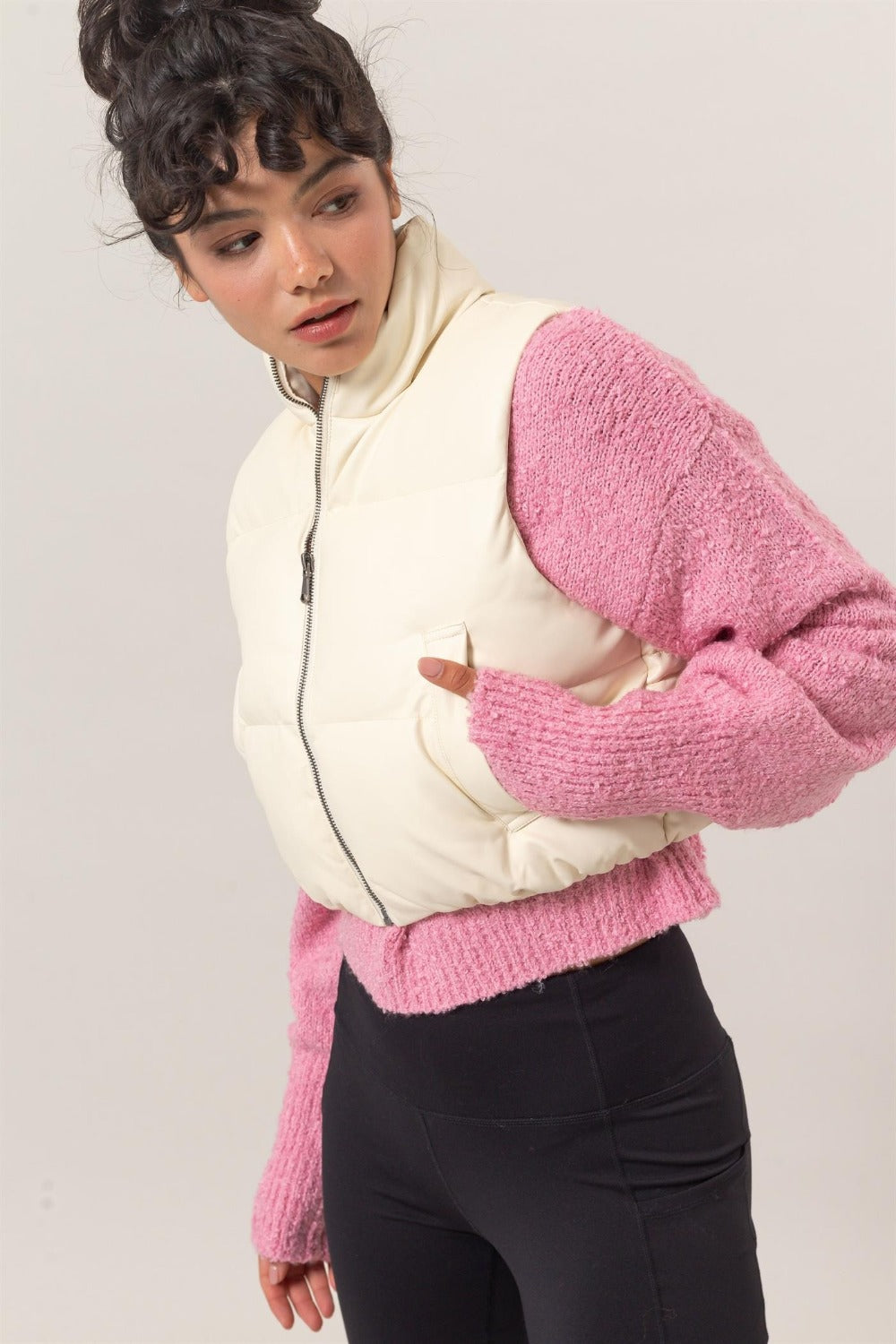 HYFVE Leather Zip Up Cropped Puffer Vest – Charming Charlie
