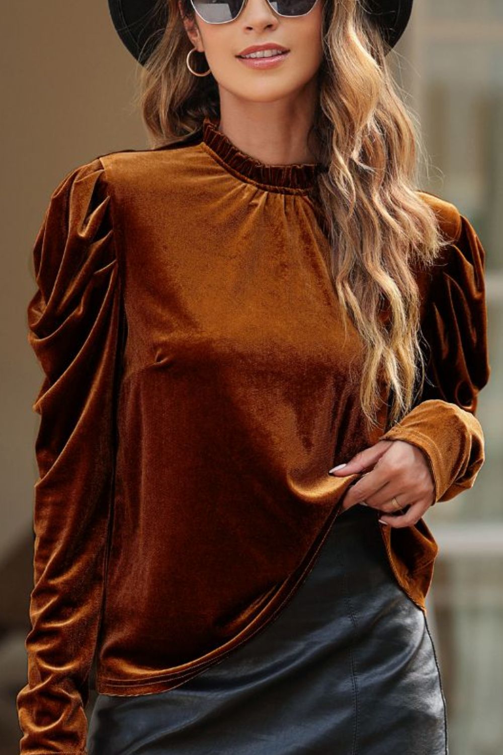 Frill Mock Neck Puff Sleeve Blouse - Charming Charlie