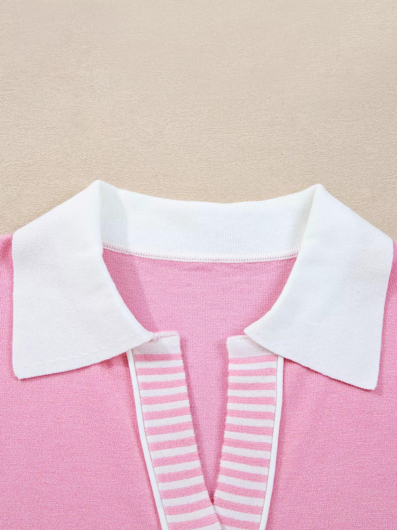 Contrasting Polo Collar Color Block Knit Drop Shoulder Sweater Contrasting Polo Collar Color Block Knit Drop Shoulder Sweater