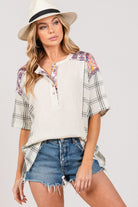 SAGE + FIG Plaid Half Button Gauze Top - Charming Charlie