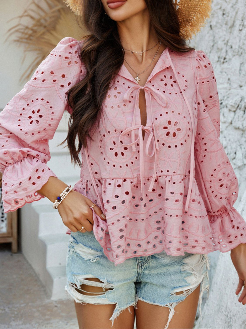 Devine Round Neck Flounce Sleeve Blouse