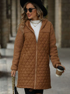 Texture Zip Up Long Sleeve Hooded Coat - Charming Charlie