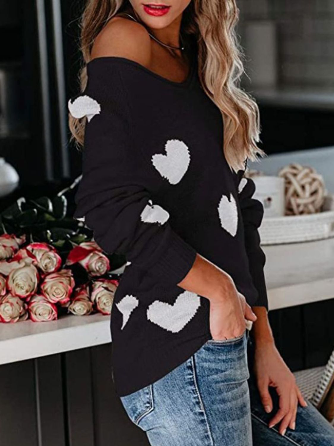 Heart Scoop Neck Long Sleeve Sweater – Charming Charlie