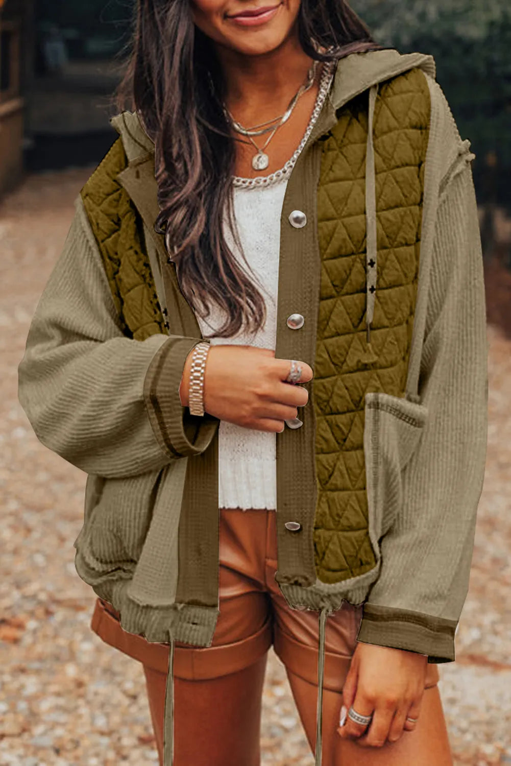 Drawstring Color Block Long Sleeve Jacket - Charming Charlie