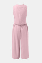 Round Neck Top and Wide Leg Pants Set - Charming Charlie