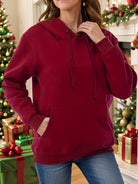 Drawstring Long Sleeve Hoodie with Kangaroo Pocket - Charming Charlie