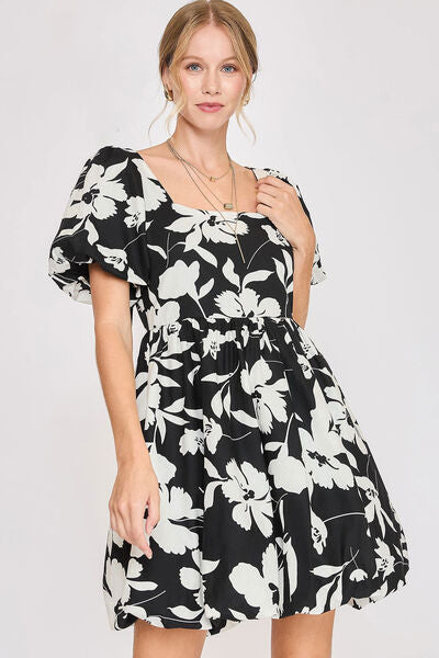 Umgee Full Size Two Tone Floral Print Babydoll Dress Plus Size ...