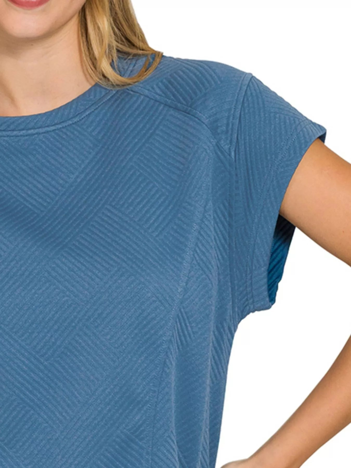 Zenana Textured Knit Jacquard Short Sleeve Top – Charming Charlie