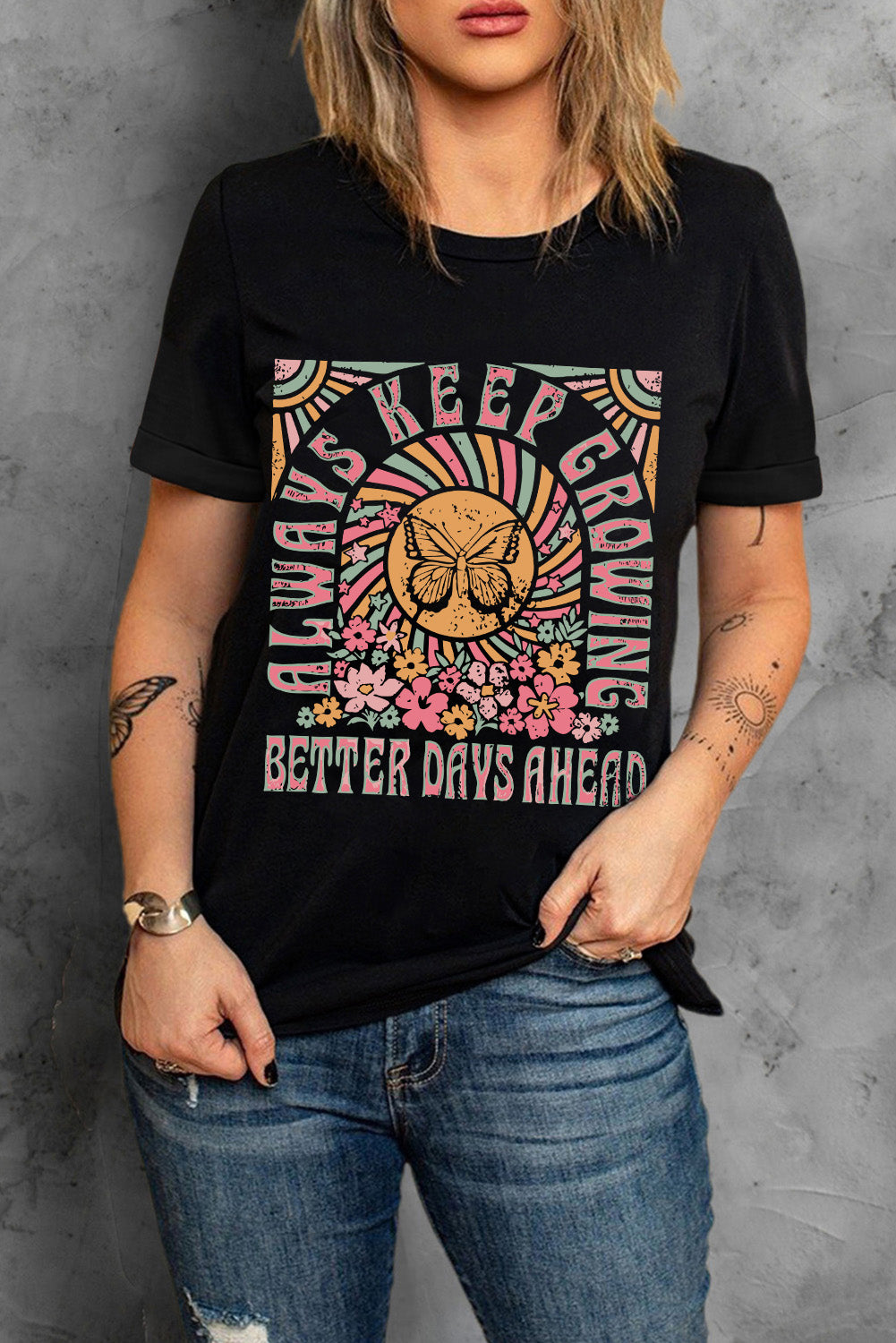 Graphic Round Neck Short Sleeve T-Shirt - Charming Charlie