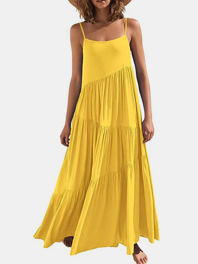 Spaghetti Strap Double Ruched Convertible Satin Midi Dress main image 0