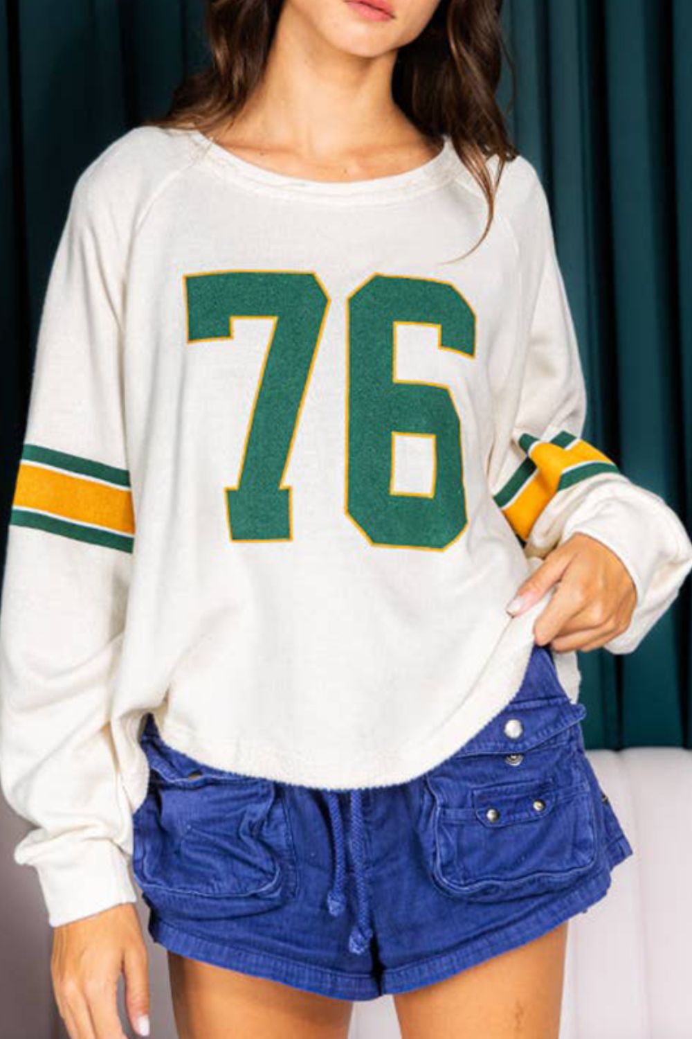 Number 76 Round Neck Long Sleeve Top - Charming Charlie