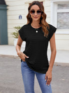 Textured Round Neck Cap Sleeve T-Shirt - Charming Charlie