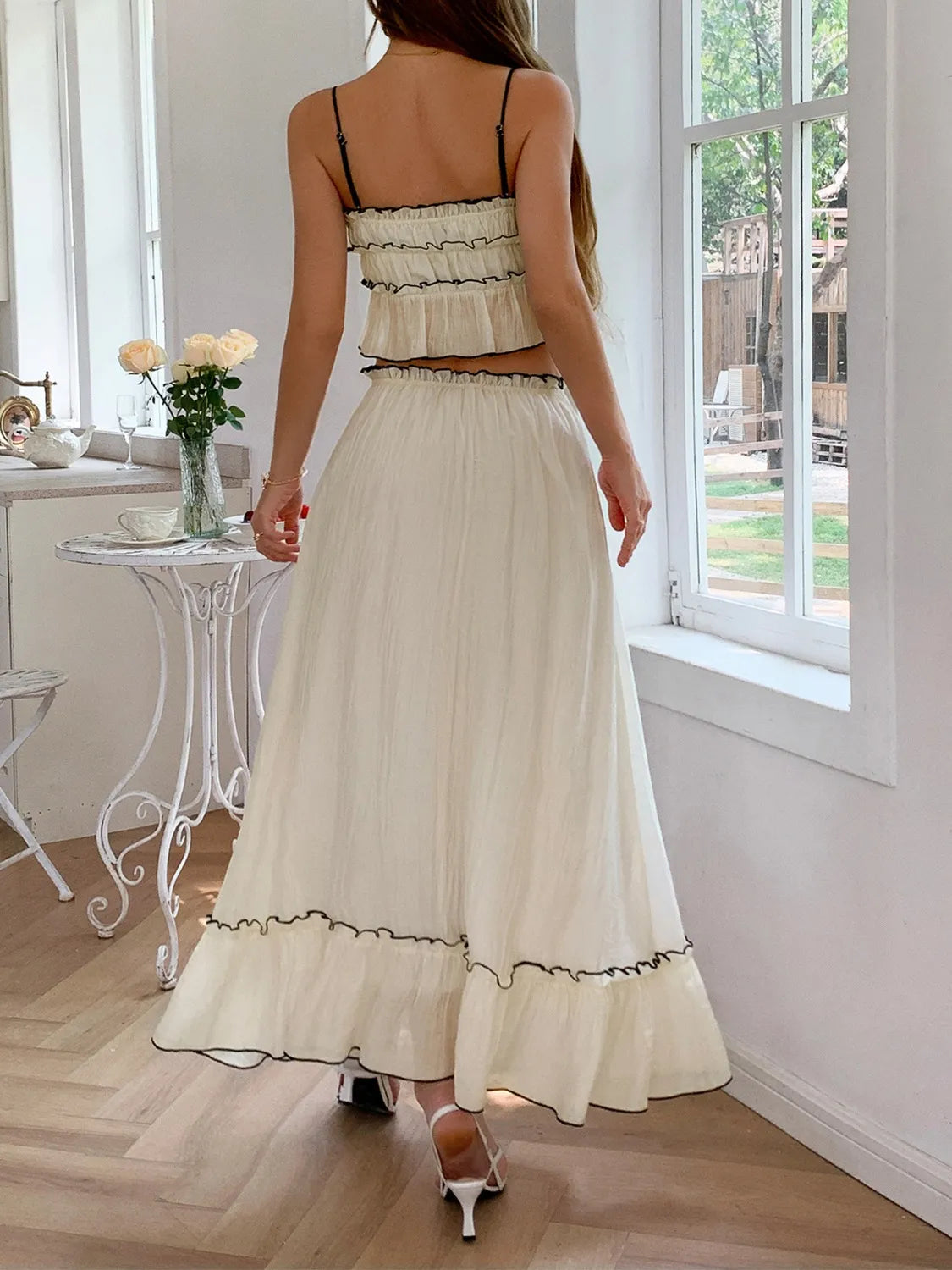 Perfee Frill Printed Square Neck Midi Cami Dress main image 1