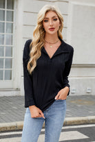 Texture Collared Neck Long Sleeve Blouse - Charming Charlie