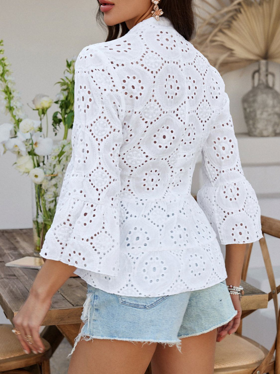 Devine Tie Front Flounce Sleeve Peplum Blouse main image 1