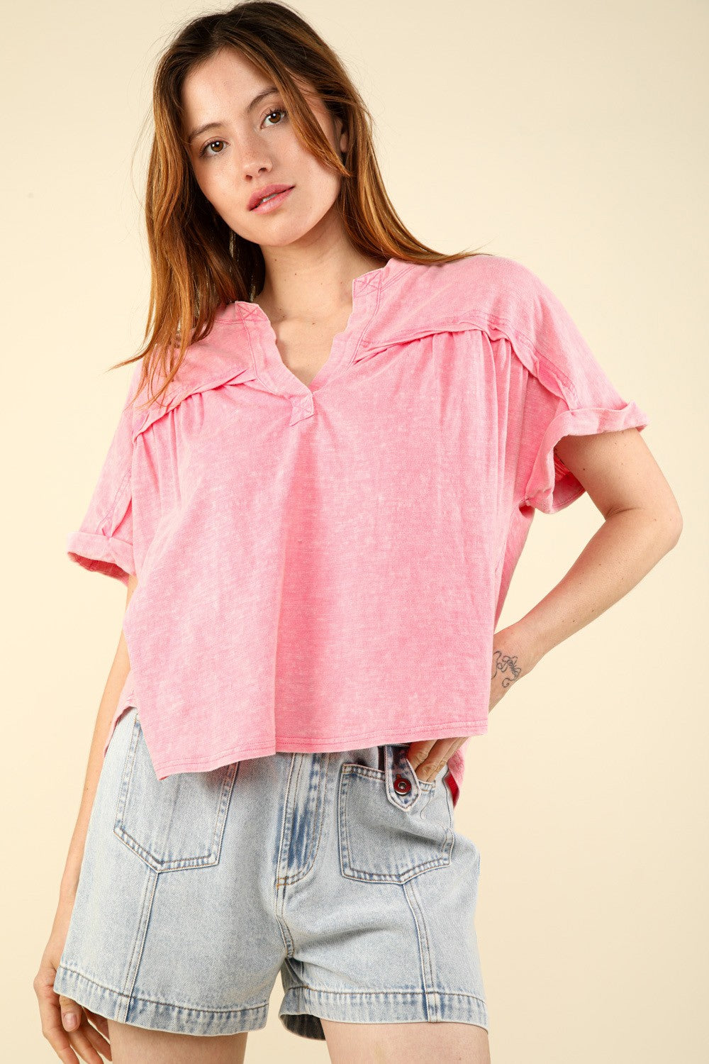VERY J Nochted Short Sleeve Washed T-Shirt - Charming Charlie