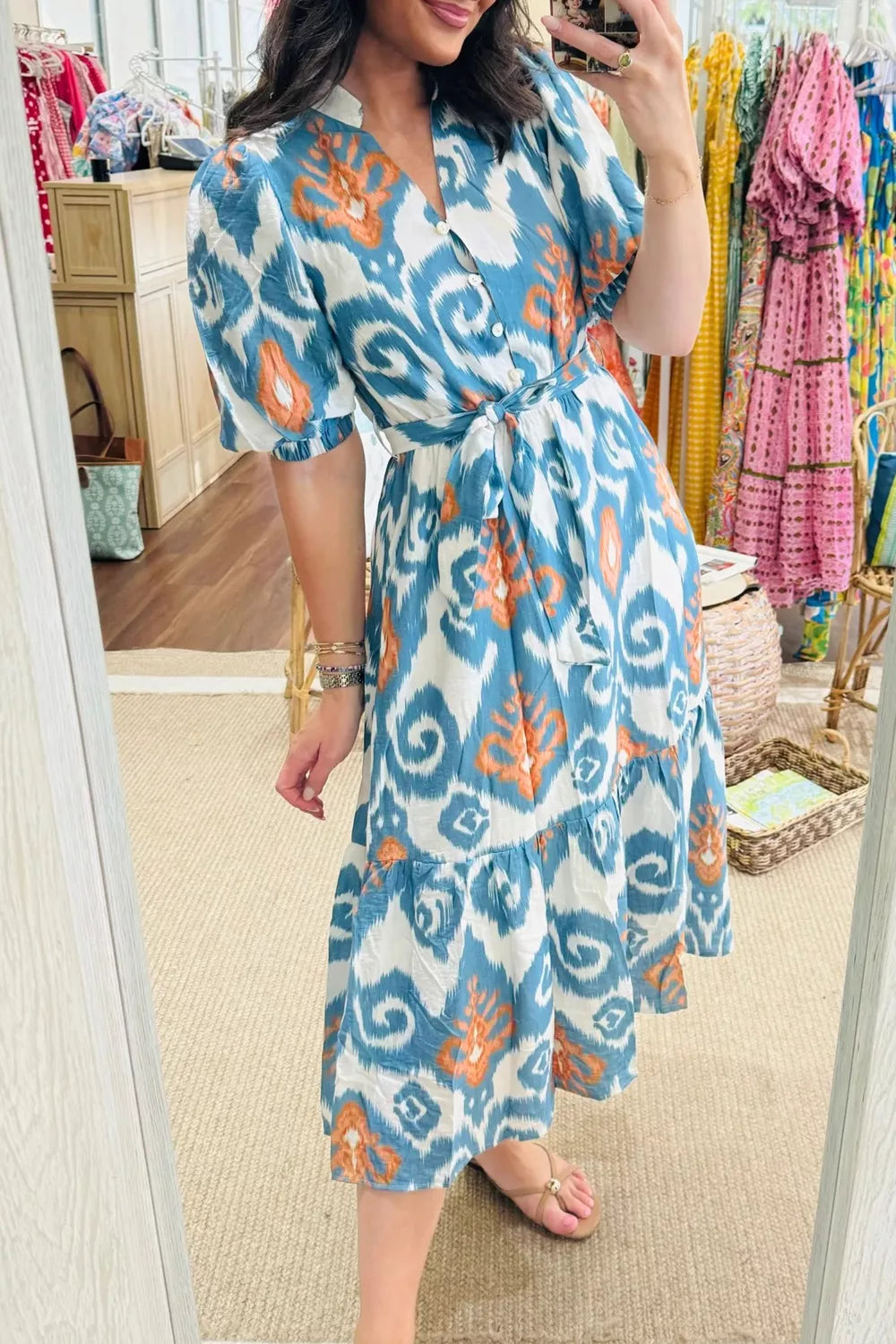 Floral Print Short Puff Sleeve Button Down Ruffle Hem Midi Dress – Charming Charlie Floral Print Short Puff Sleeve Button Down Ruffle Hem Midi Dress – Charming Charlie