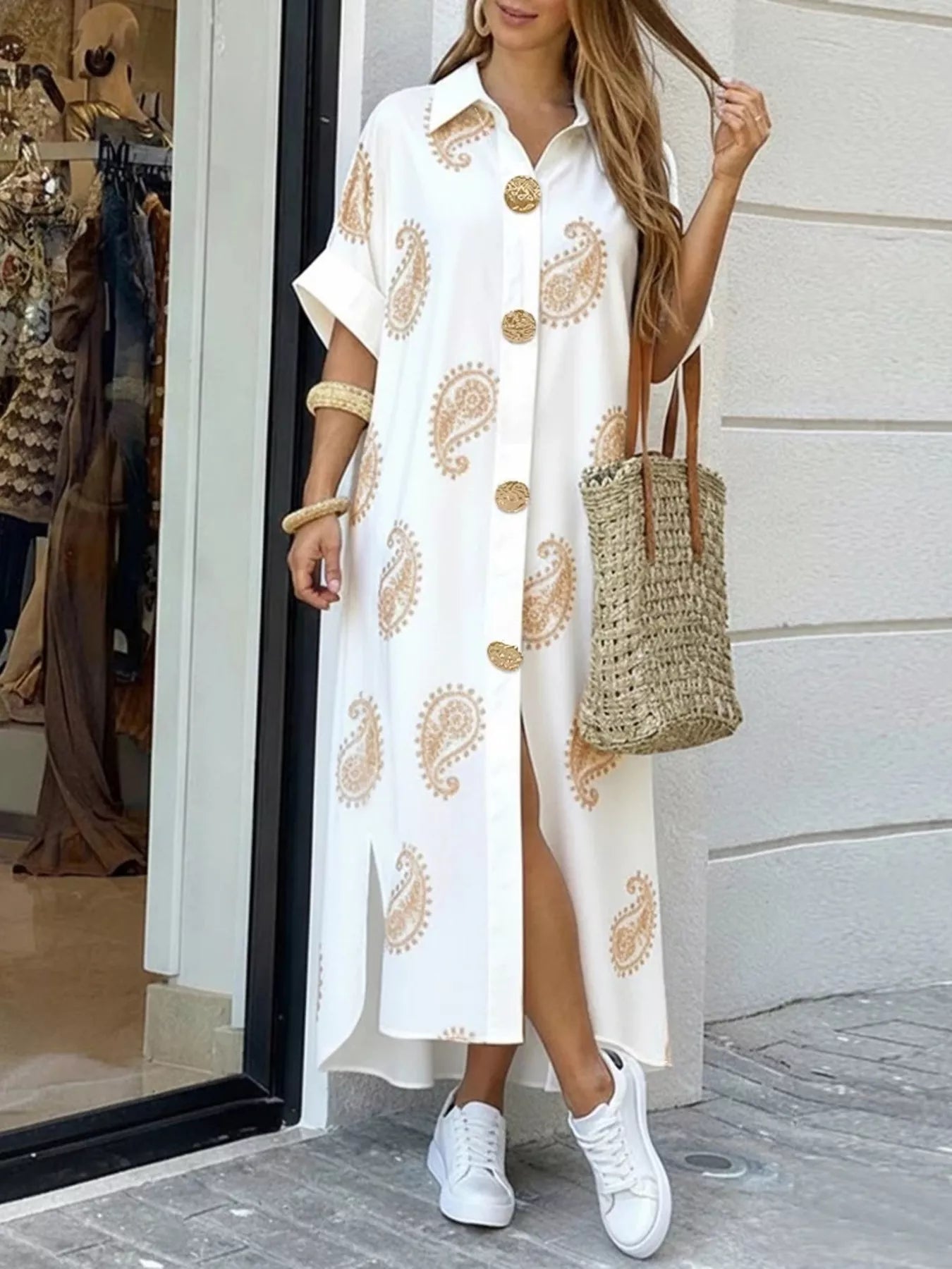 floral shirt dress maxi Print Button-Down Color:Lake-1988 flare silhouetteFloral print Point colour: navy-halter-neck-knot-skirt-midi-dress Clothing : Mini Dresses