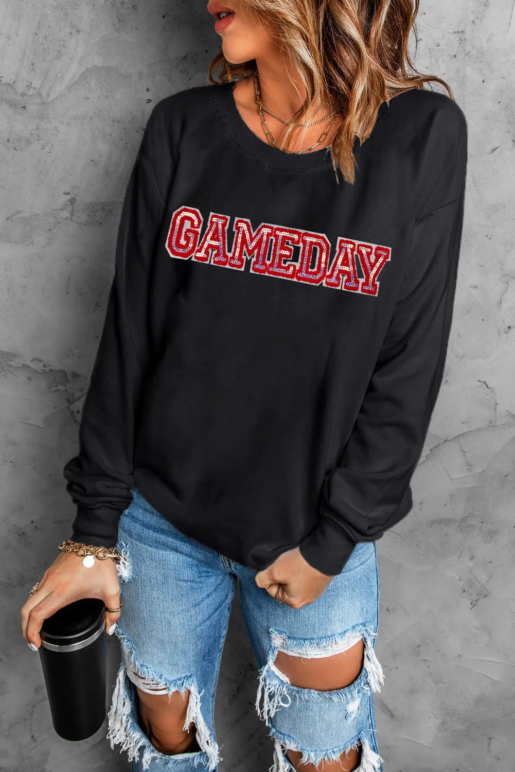 GAME DAY Round Neck Long Sleeve Sweatshirt - Charming Charlie