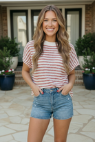 Breezy Stripe Knit Top in Ivory and Red - Charming Charlie