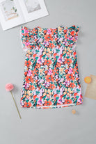 Ruffled Printed V-Neck Cap Sleeve Blouse - Charming Charlie