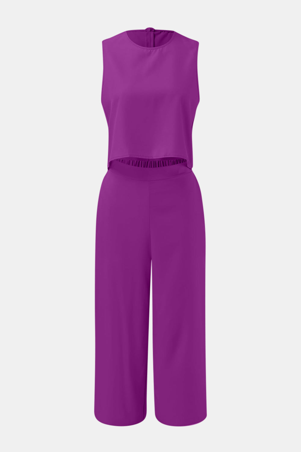 Round Neck Top and Wide Leg Pants Set - Charming Charlie
