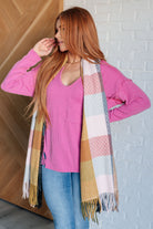 Keep Me Cozy Checkered Fringe Scarf in Pine and Petals - Charming Charlie