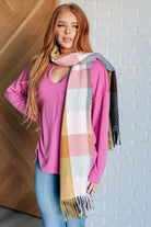 Keep Me Cozy Checkered Fringe Scarf in Pine and Petals - Charming Charlie