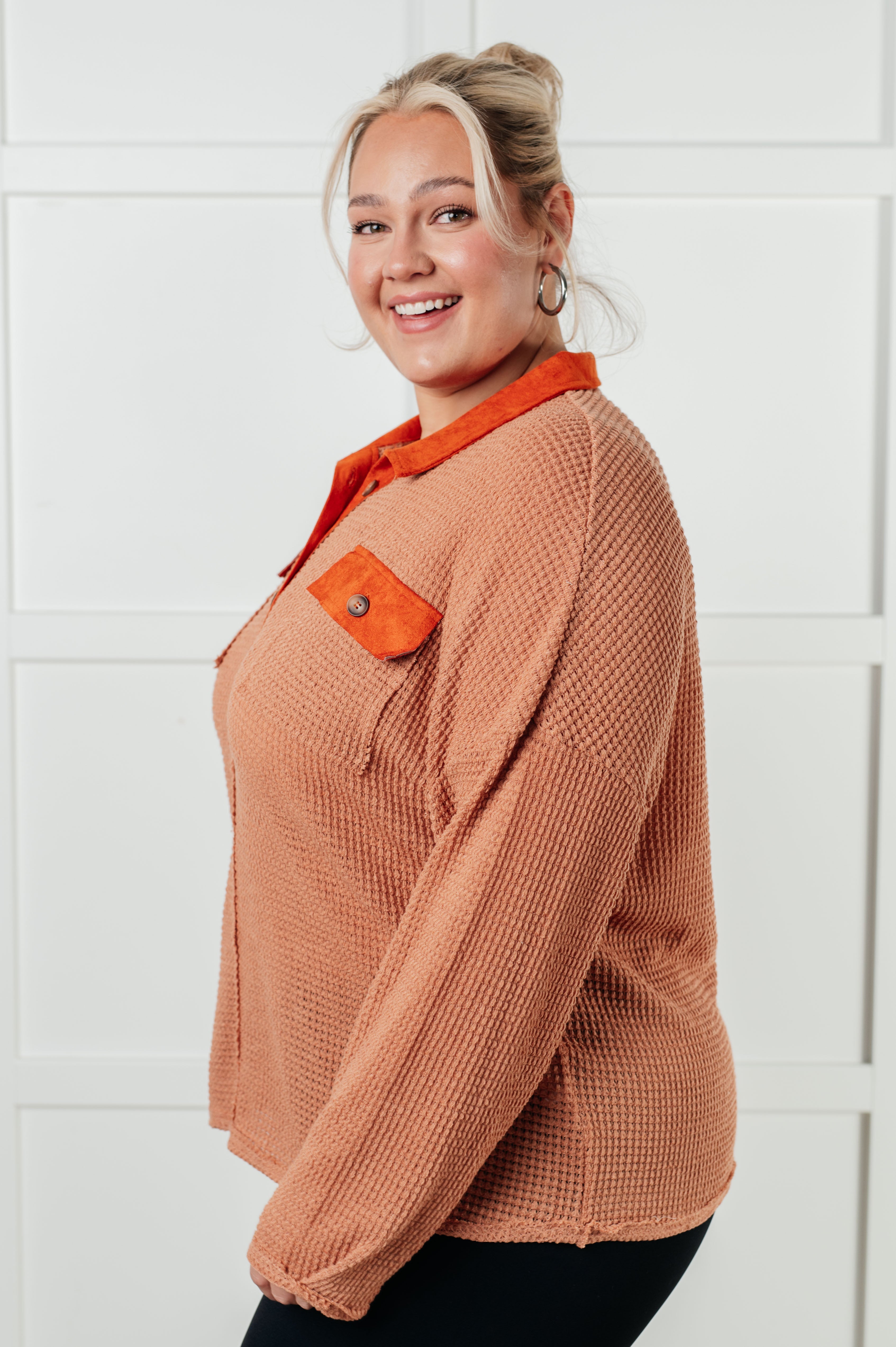Can't Imagine Why Waffle Knit Contrast Trim Top - Charming Charlie