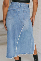 Raw Hem Slit Denim Skirt with Pockets - Charming Charlie