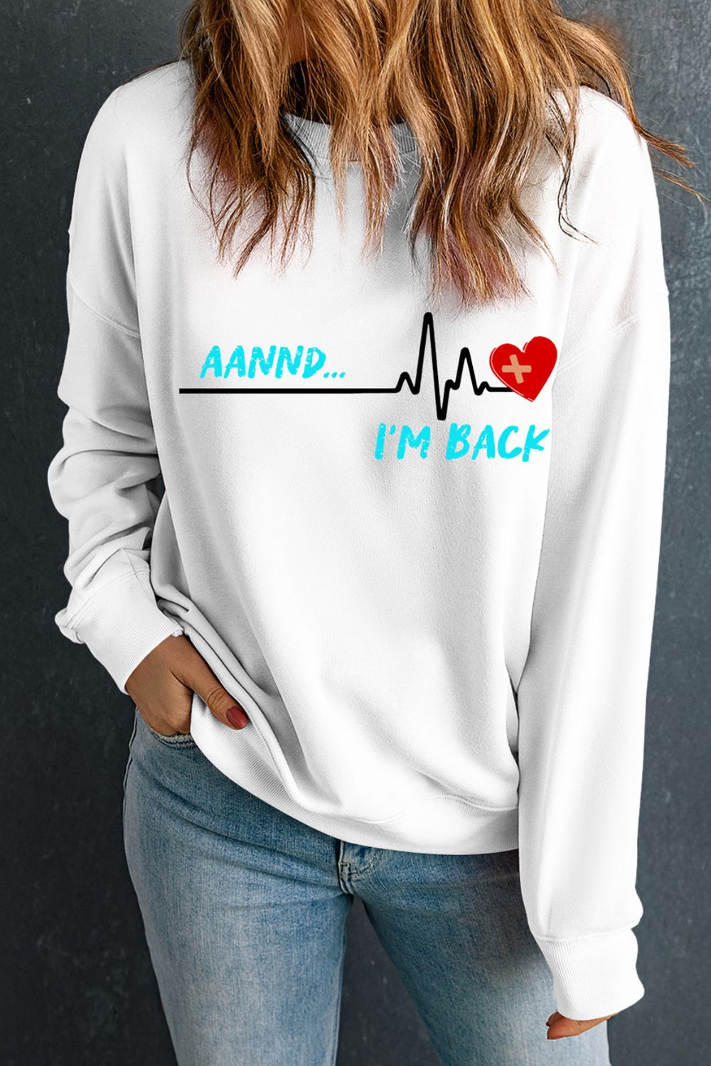 Graphic Round Neck Long Sleeve Sweatshirt - Charming Charlie