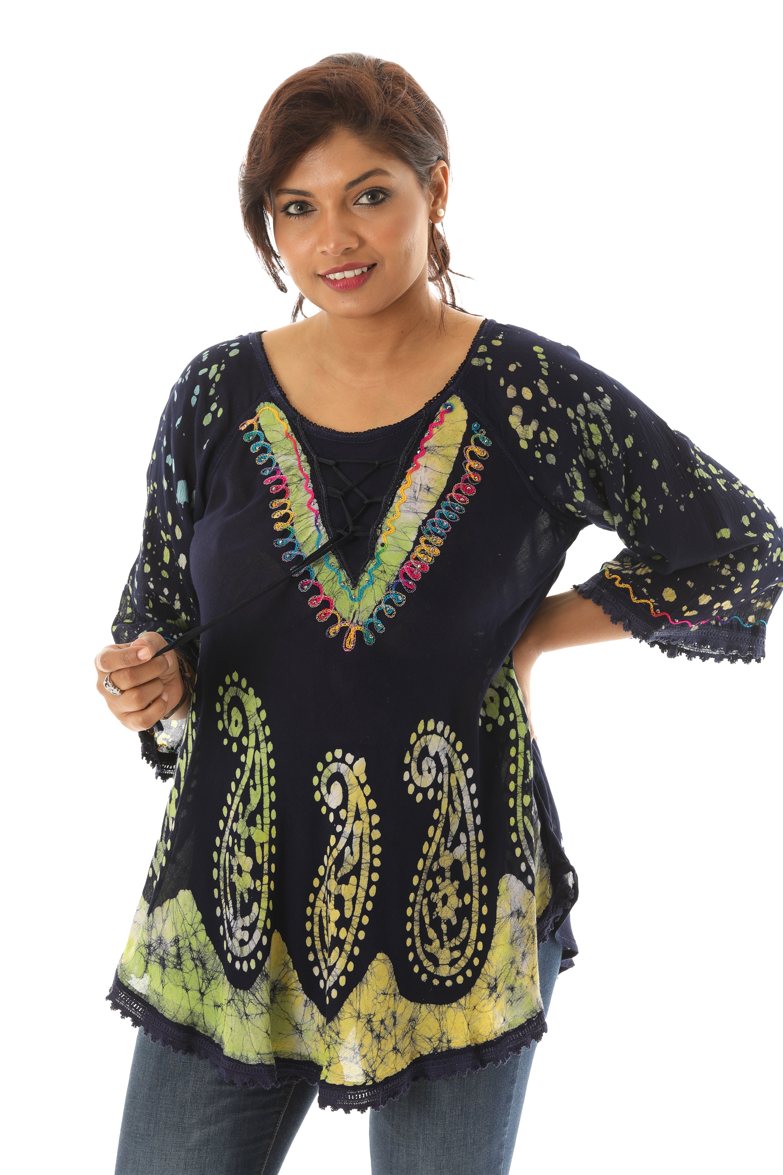 Bold Paisley Pattern Rainbow Tie Dye Rayon Tunic