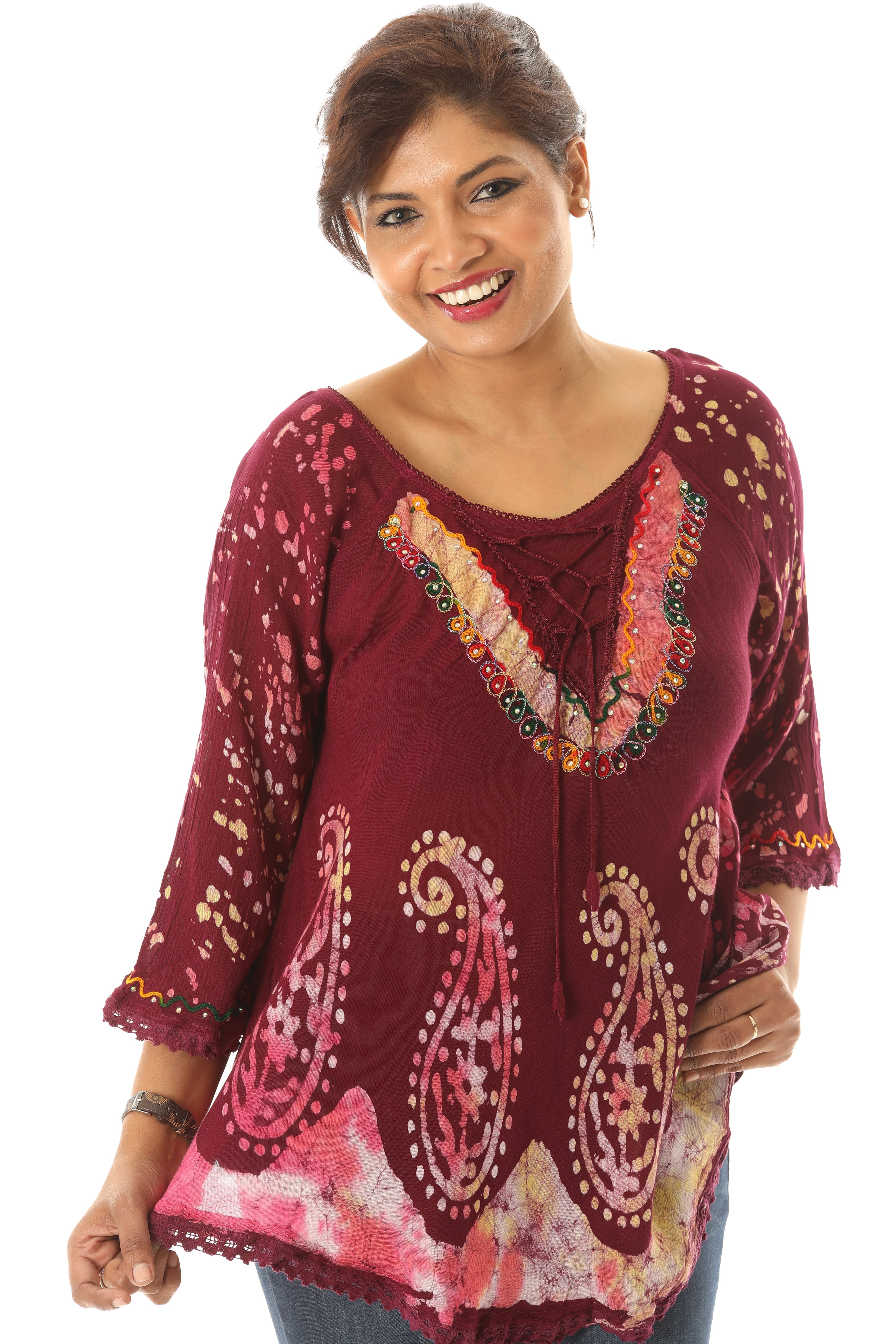 Bold Paisley Pattern Rainbow Tie Dye Rayon Tunic