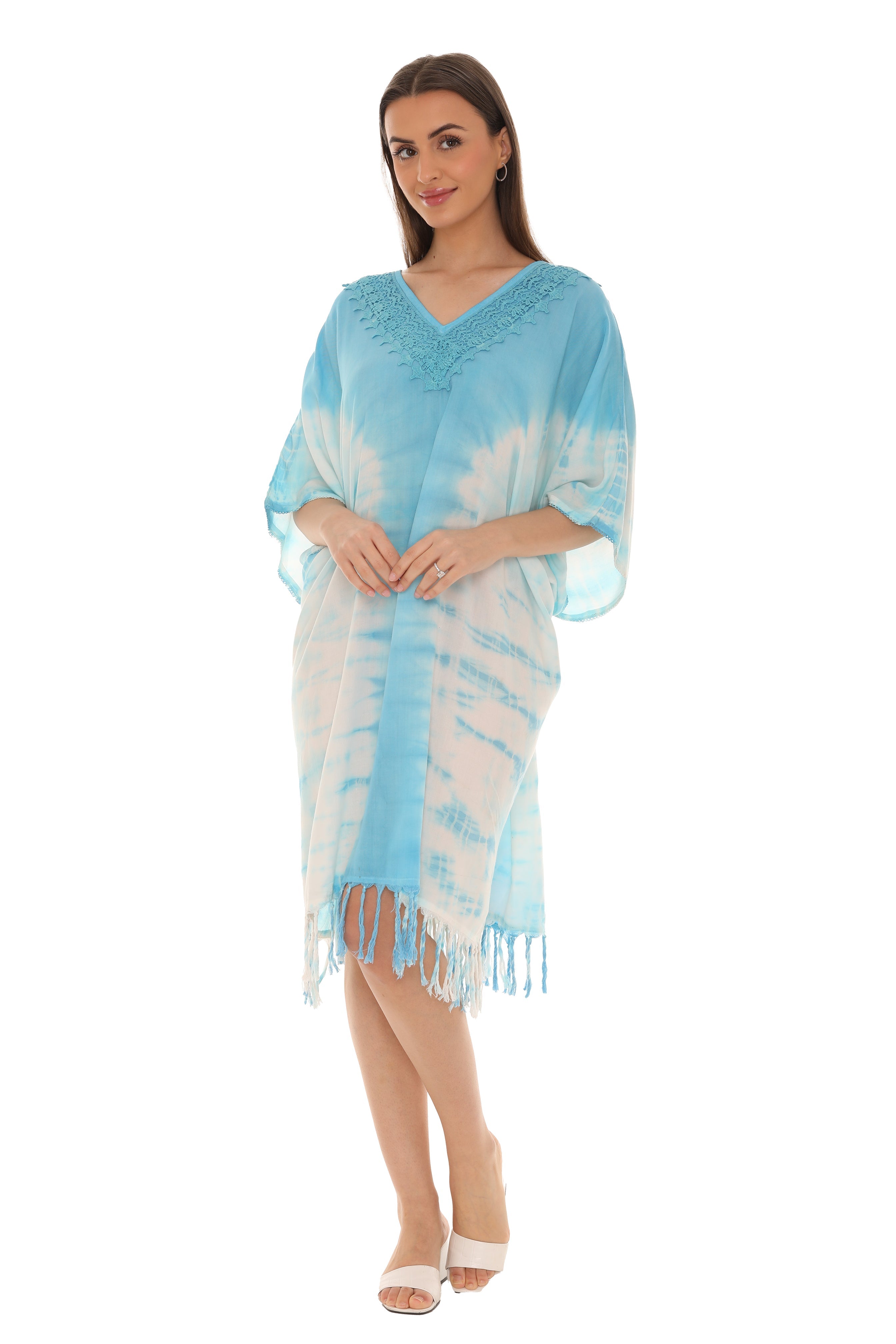 Tie Dye Caftan With V-neck & Tassels - Shoreline Wear, Inc.