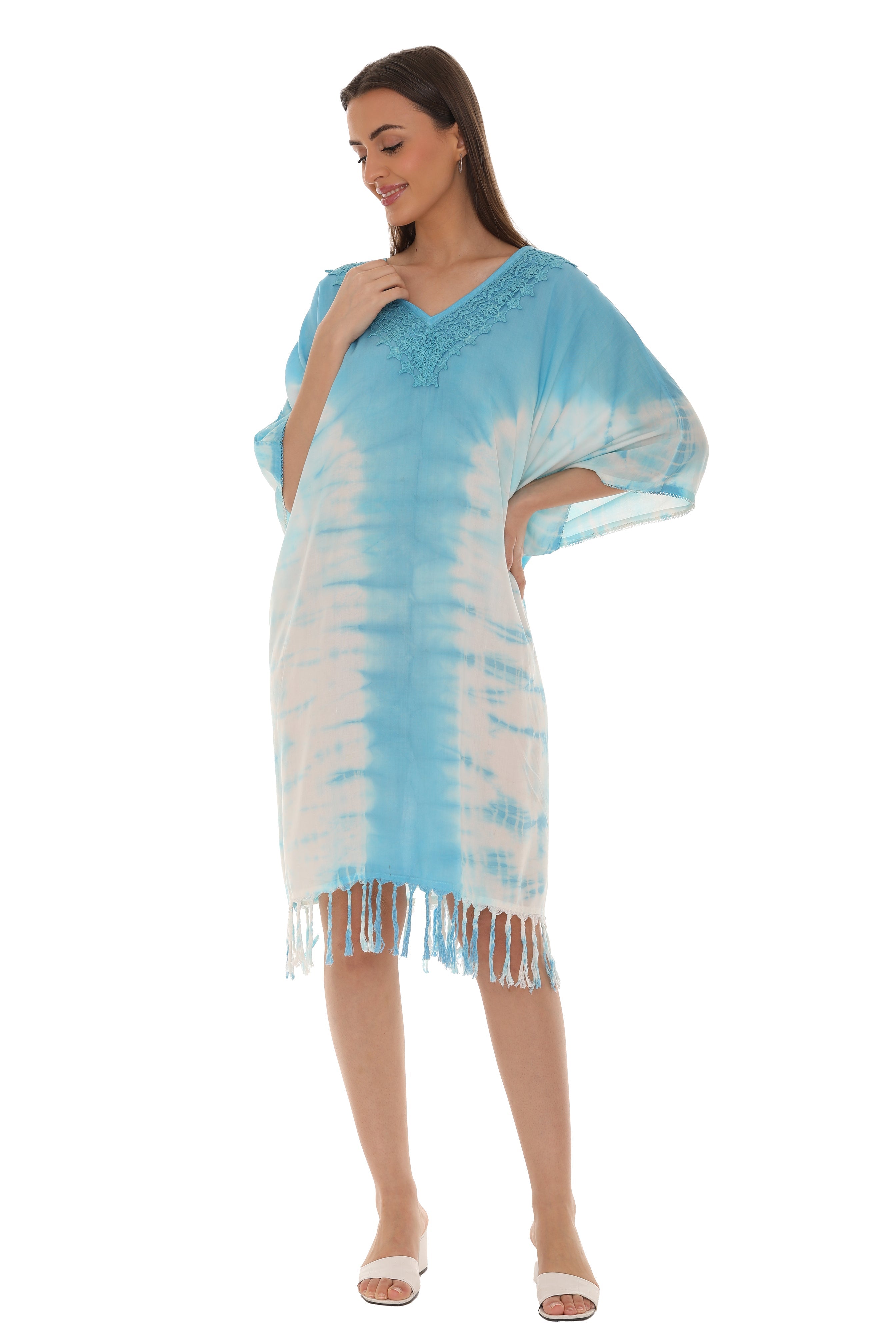 Tie Dye Caftan With V-neck & Tassels - Shoreline Wear, Inc.