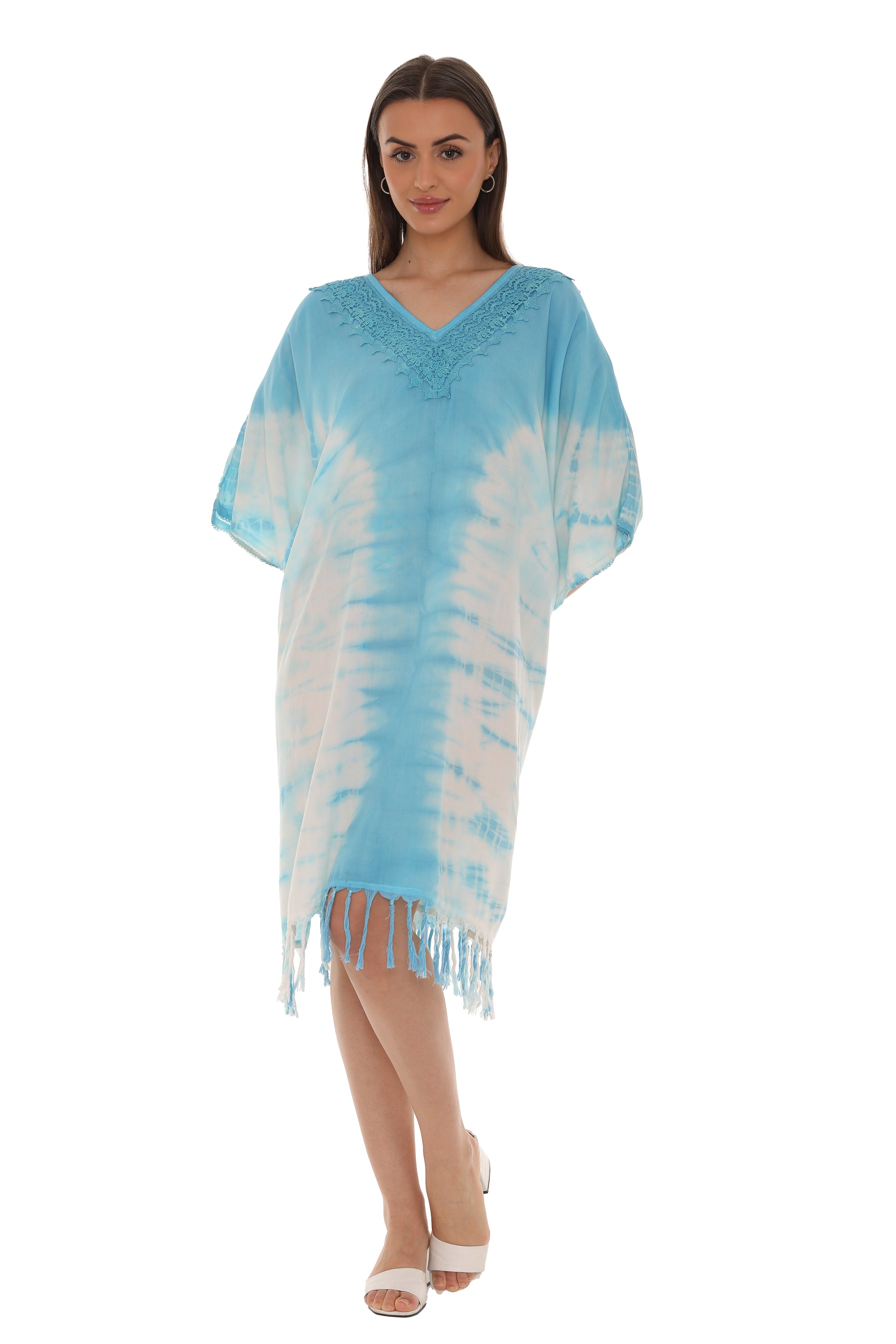 Tie Dye Caftan With V-neck & Tassels - Shoreline Wear, Inc.