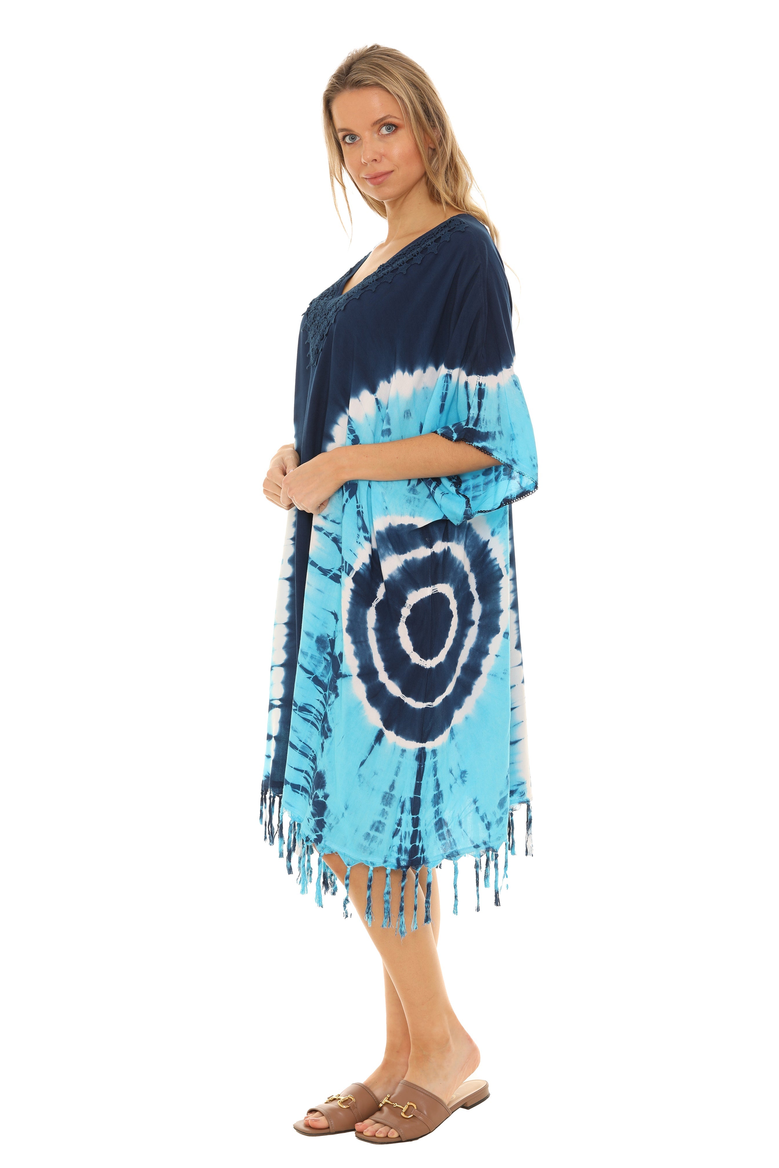 Tie Dye Caftan With V-neck & Tassels - Shoreline Wear, Inc.