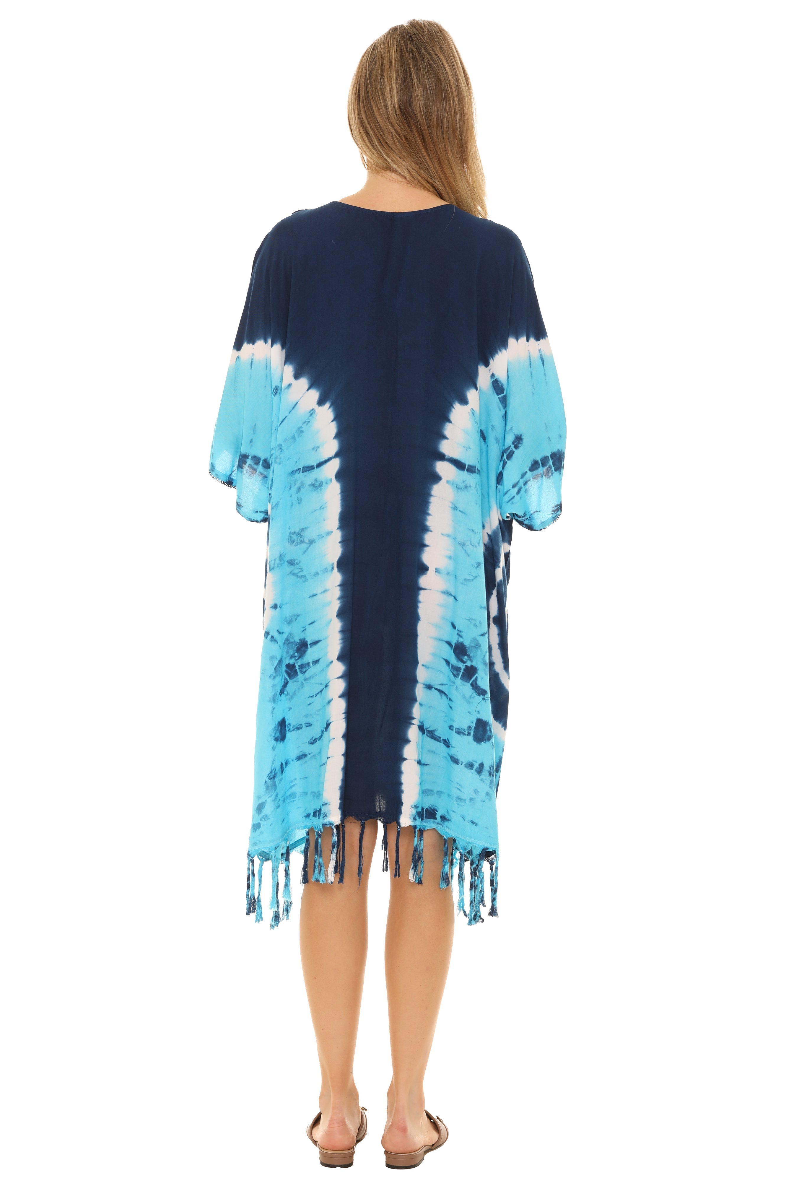 Tie Dye Caftan With V-neck & Tassels - Shoreline Wear, Inc.