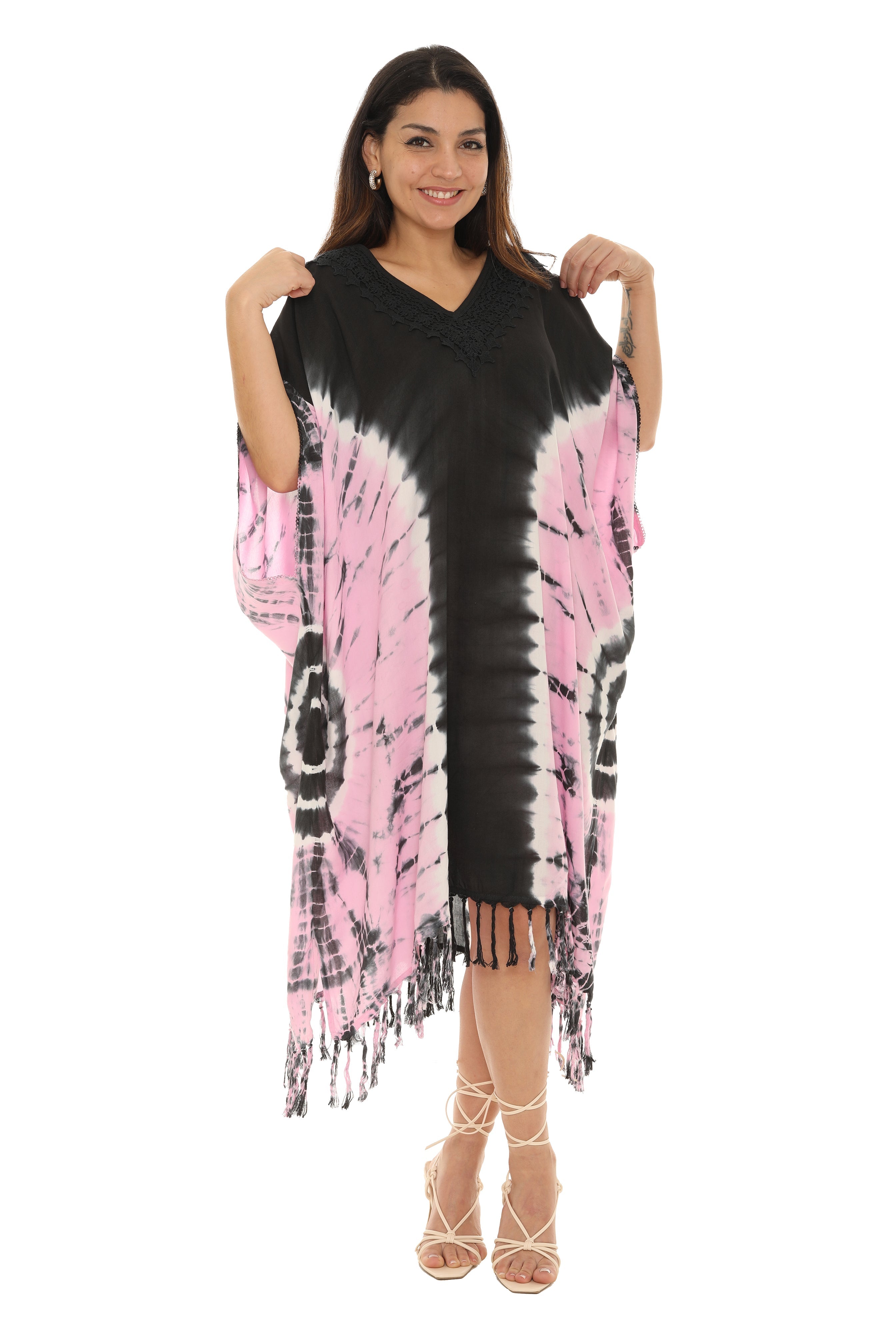 Tie Dye Caftan With V-neck & Tassels - Shoreline Wear, Inc.