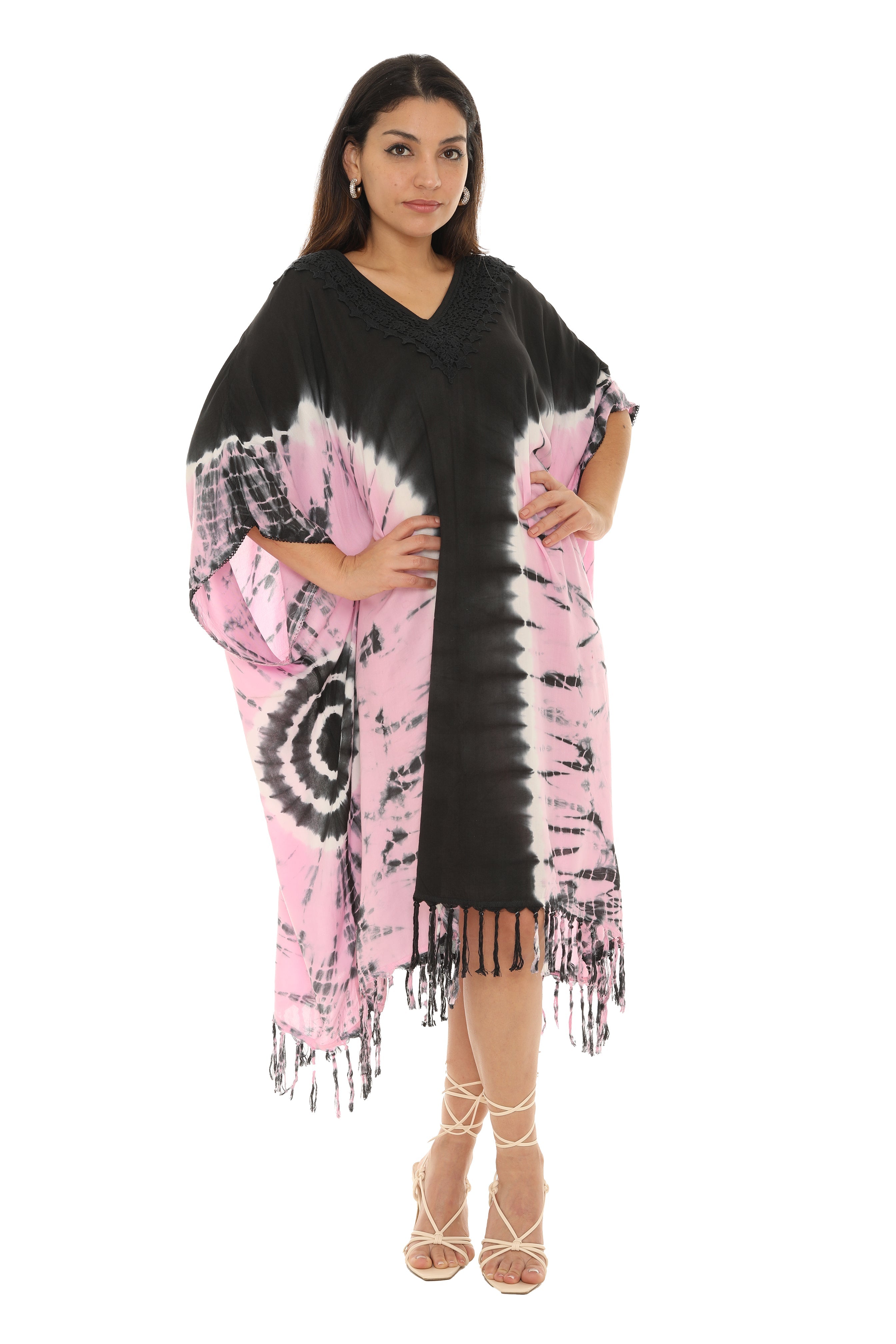 Tie Dye Caftan With V-neck & Tassels - Shoreline Wear, Inc.