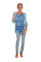 Tie-Dye Three-Quarters Sleeve Keyhole-Front Tunic - Shoreline Wear, Inc.