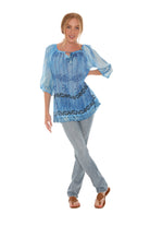 Tie-Dye Three-Quarters Sleeve Keyhole-Front Tunic - Shoreline Wear, Inc.