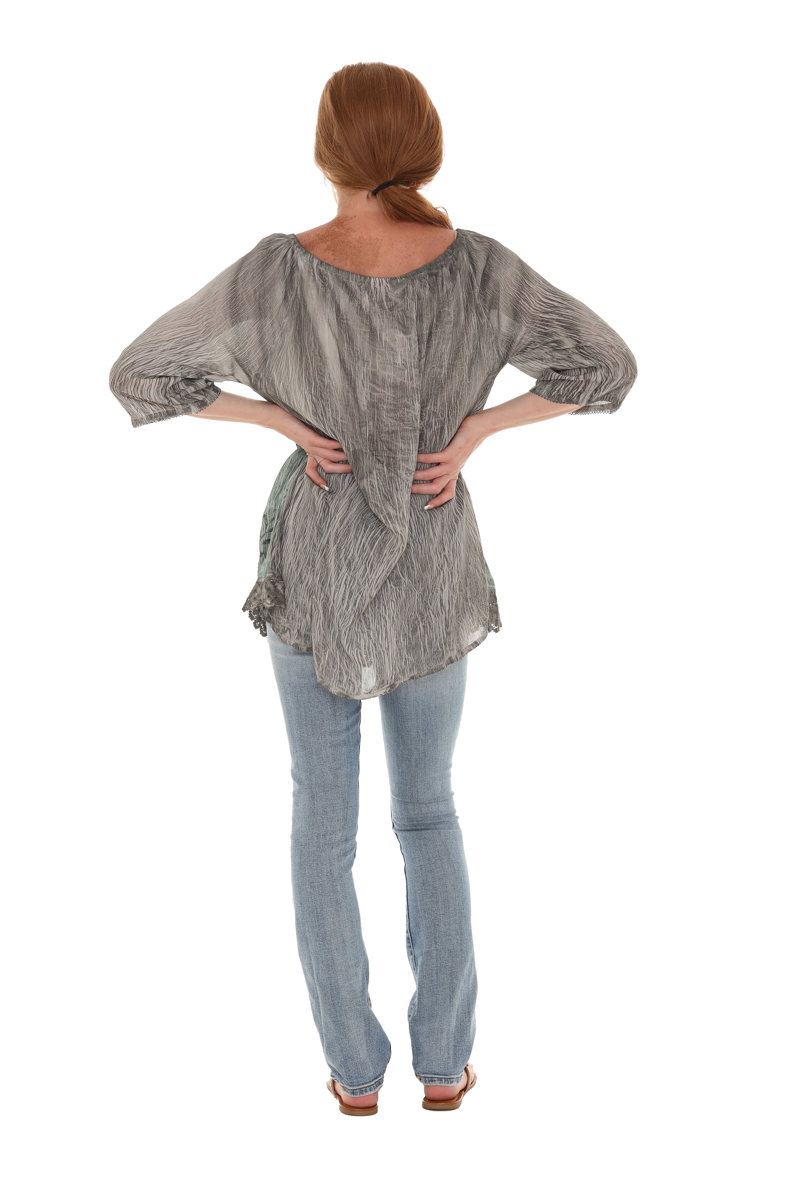 Tie-Dye Three-Quarters Sleeve Keyhole-Front Tunic - Shoreline Wear, Inc.